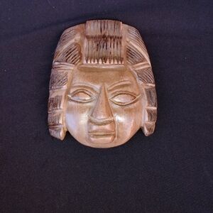 Hand-Carved Stone Mask Accent - Warm Brown